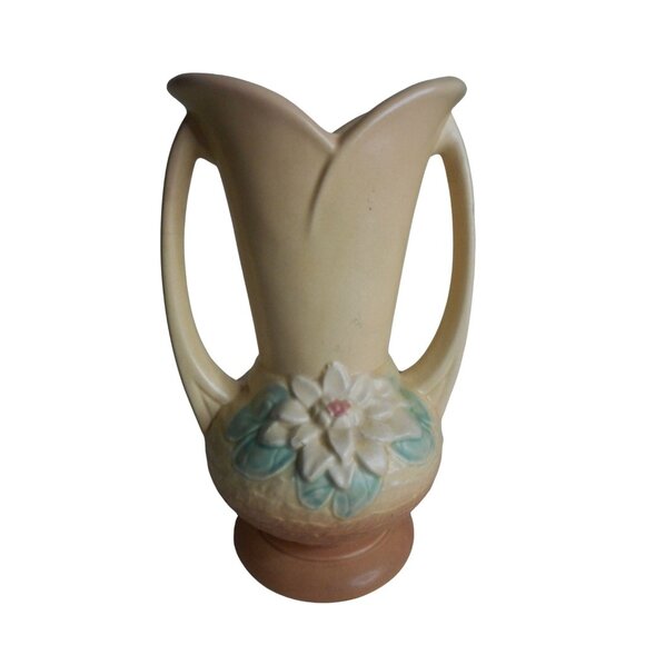Vtg Hull Art Pottery 1940s WATER LILY Hull USA L-10-9 1/2" double handle Vase #1 - Picture 3 of 8